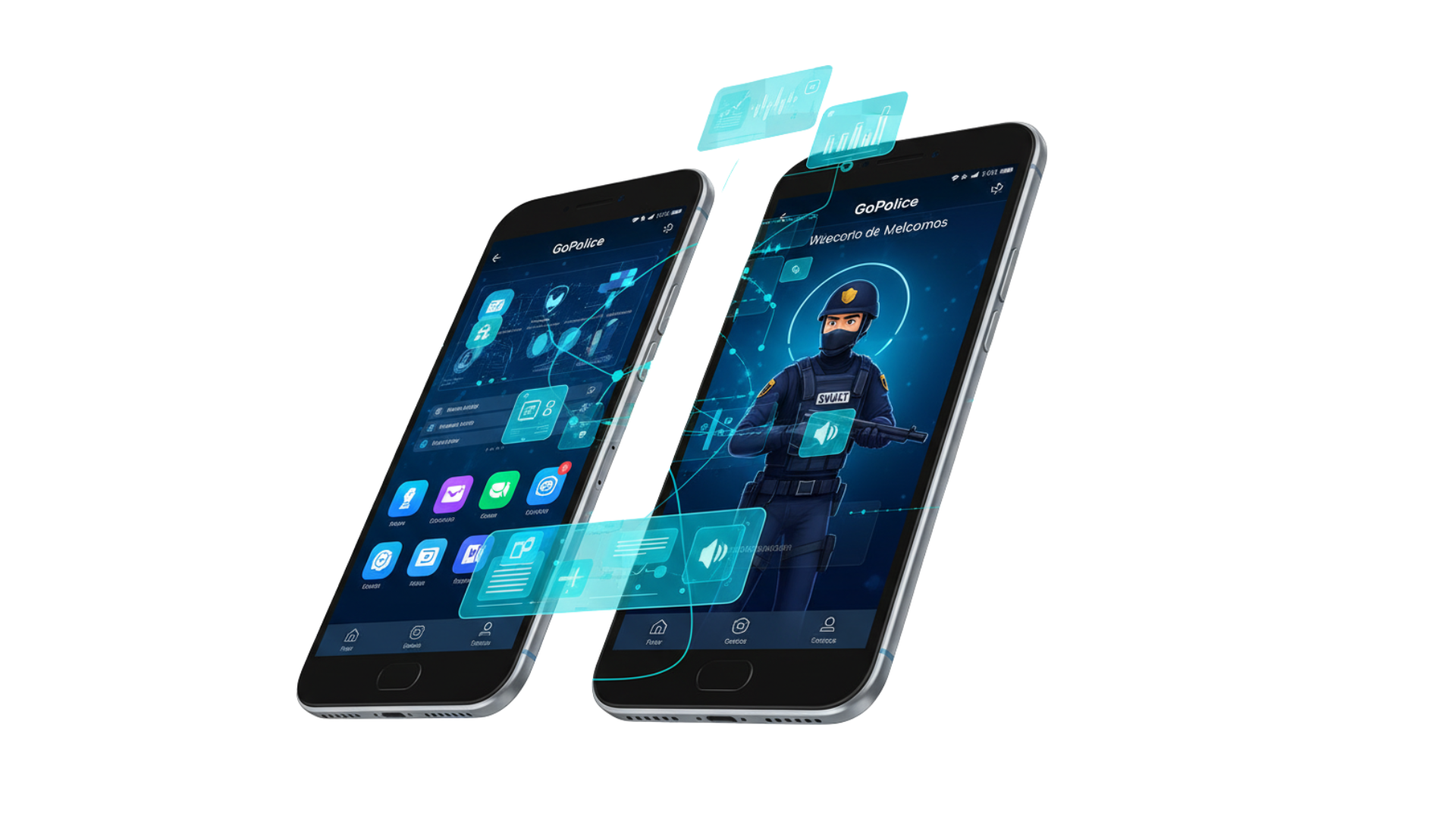 Mockup of the GO POLICE mobile application on a phone